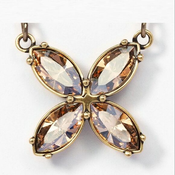 #Touchstone Crystal In Balance 4 Petal Flower Necklace Antiq Brass Plated #NWOT - Picture 3 of 6